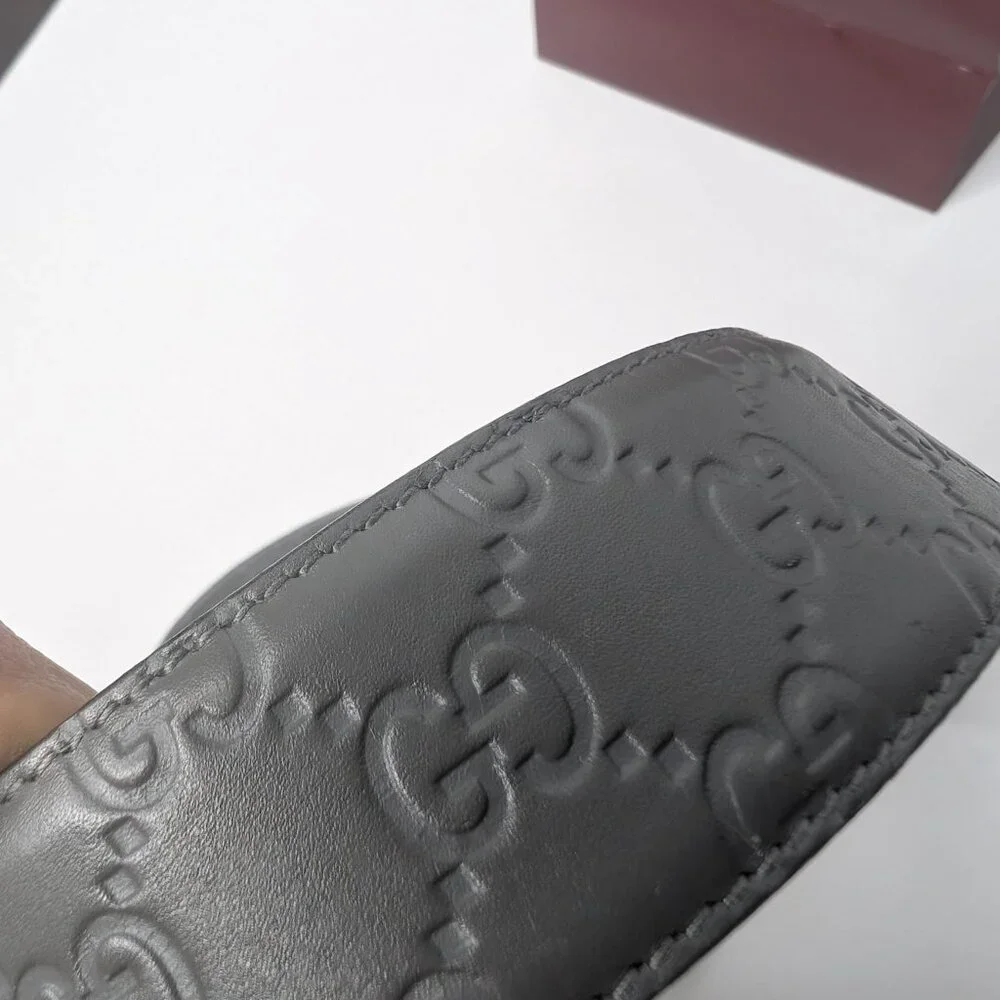 Gucci GG Interlocking Buckle Gray Leather Belt Men's 34 - Picture 5 of 7